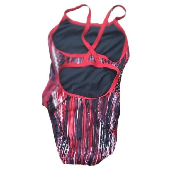 Speedo Endurance Red & Black Striped One Piece Swimsuit - Picture 2 of 4